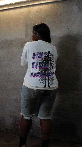“I’m Wired Different” Baby Blue & Hot Pink - OFF WHITE Tee